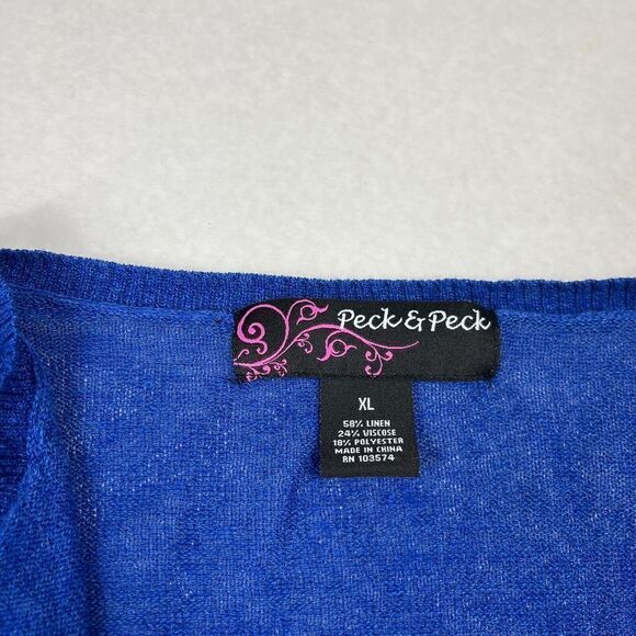 Peck & Peck Linen Blend Cardigan Blue Draped Open Front Long Sleeve Sweater XL - Picture 4 of 10